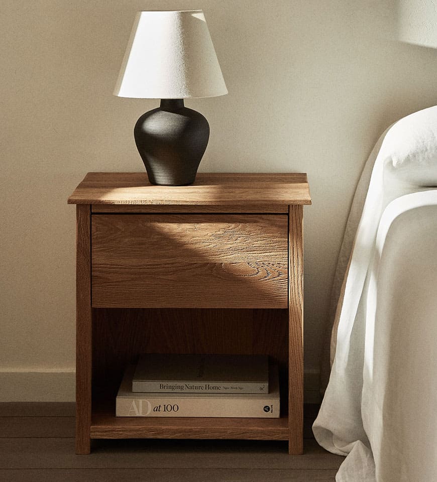 Oak bedside Table with Drawer