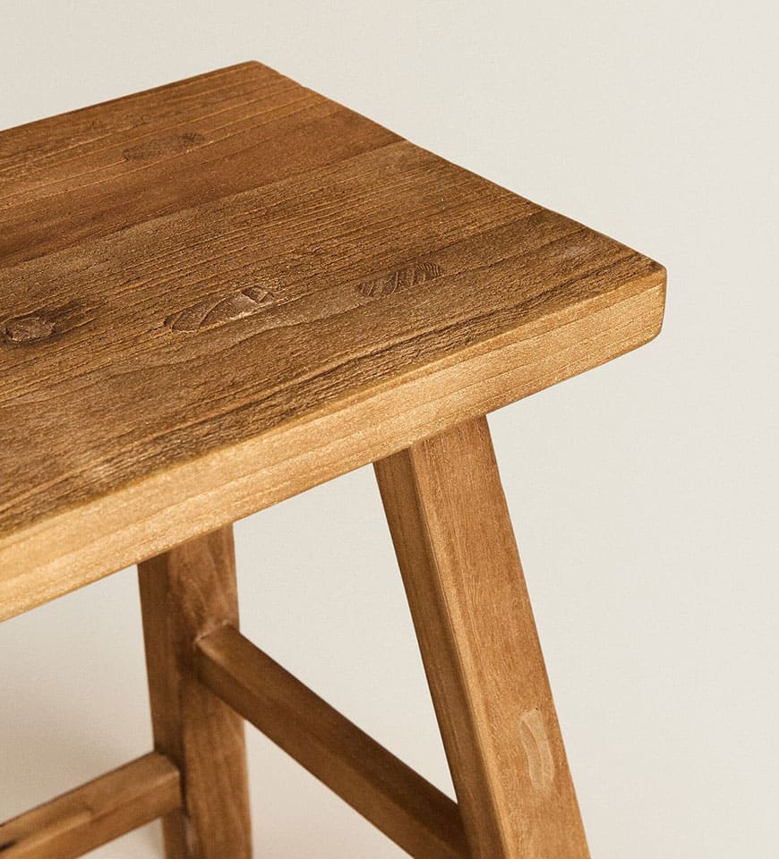 Handmade stool in elm wood