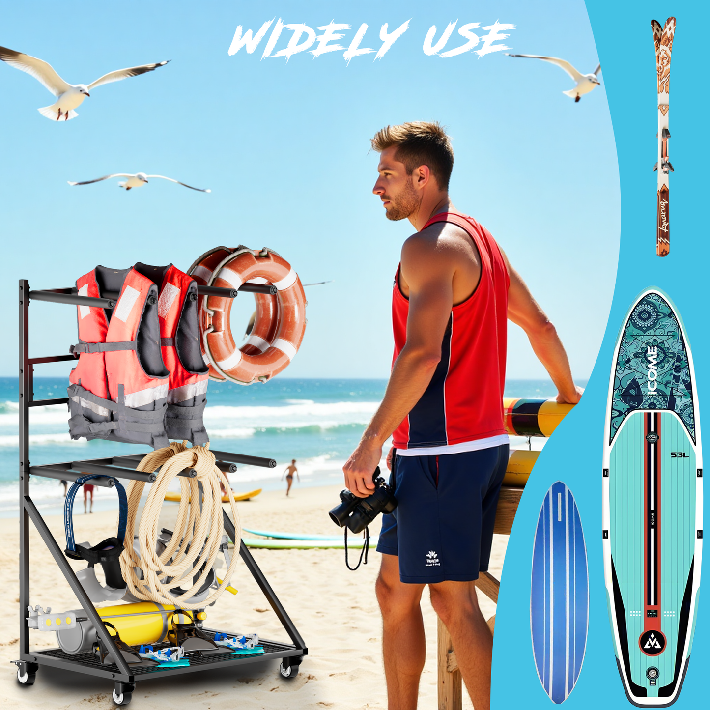 Heavy Duty Mobile SUP and Surfboard Rack 4 Capacity
