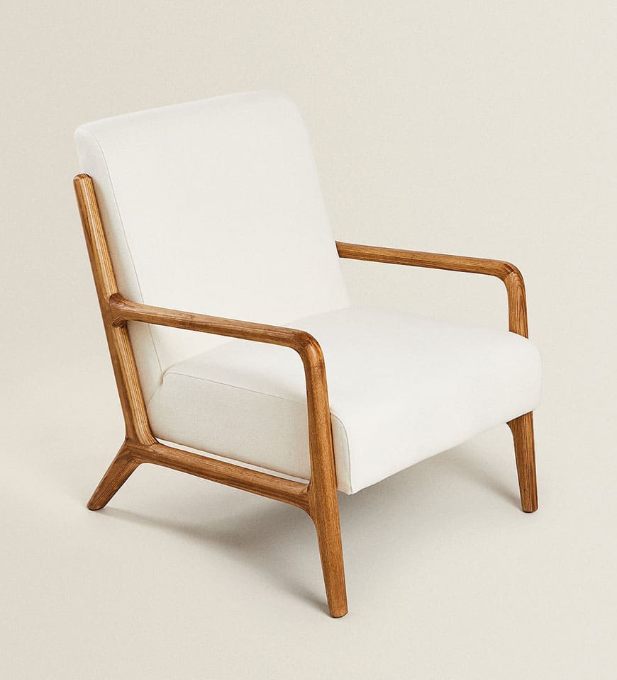 Ash wood and linen armchair
