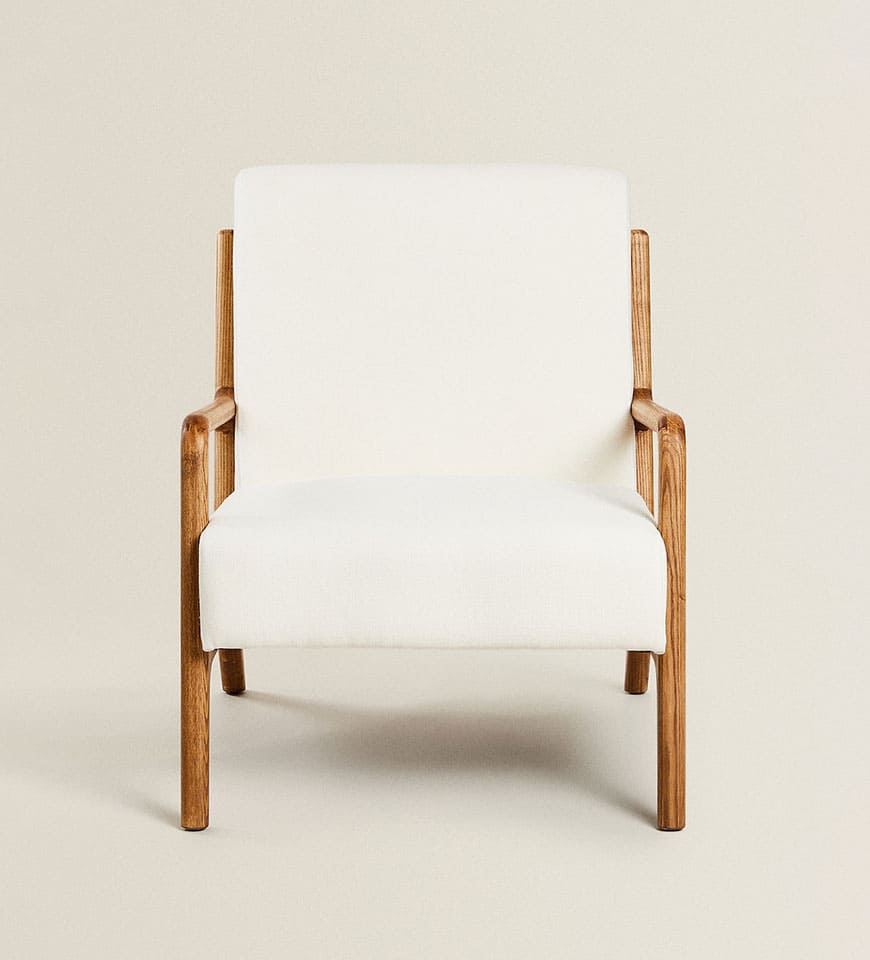 Ash wood and linen armchair
