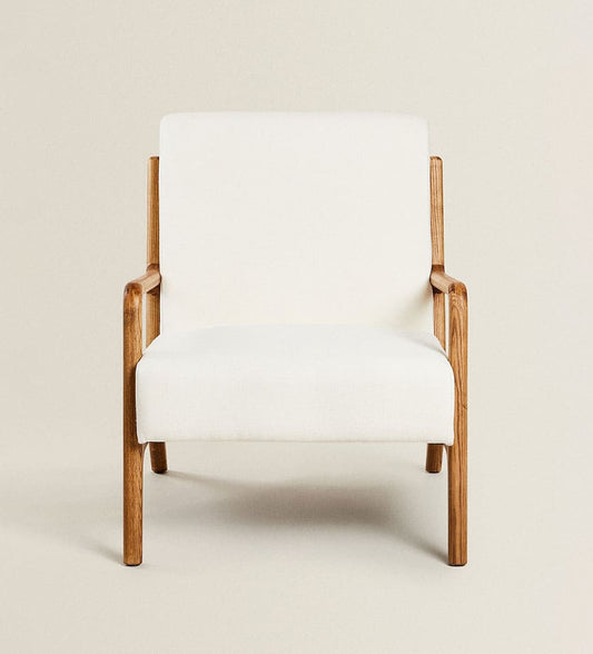 Ash wood and linen armchair