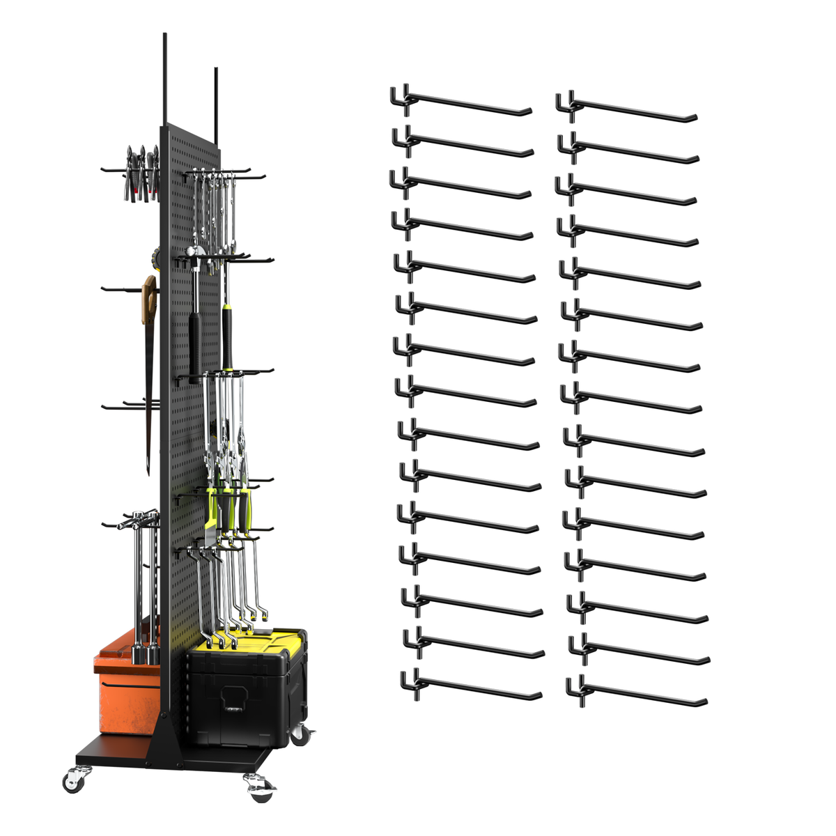 63" Double-Sided Black Metal Pegboard Display with 30 Hooks