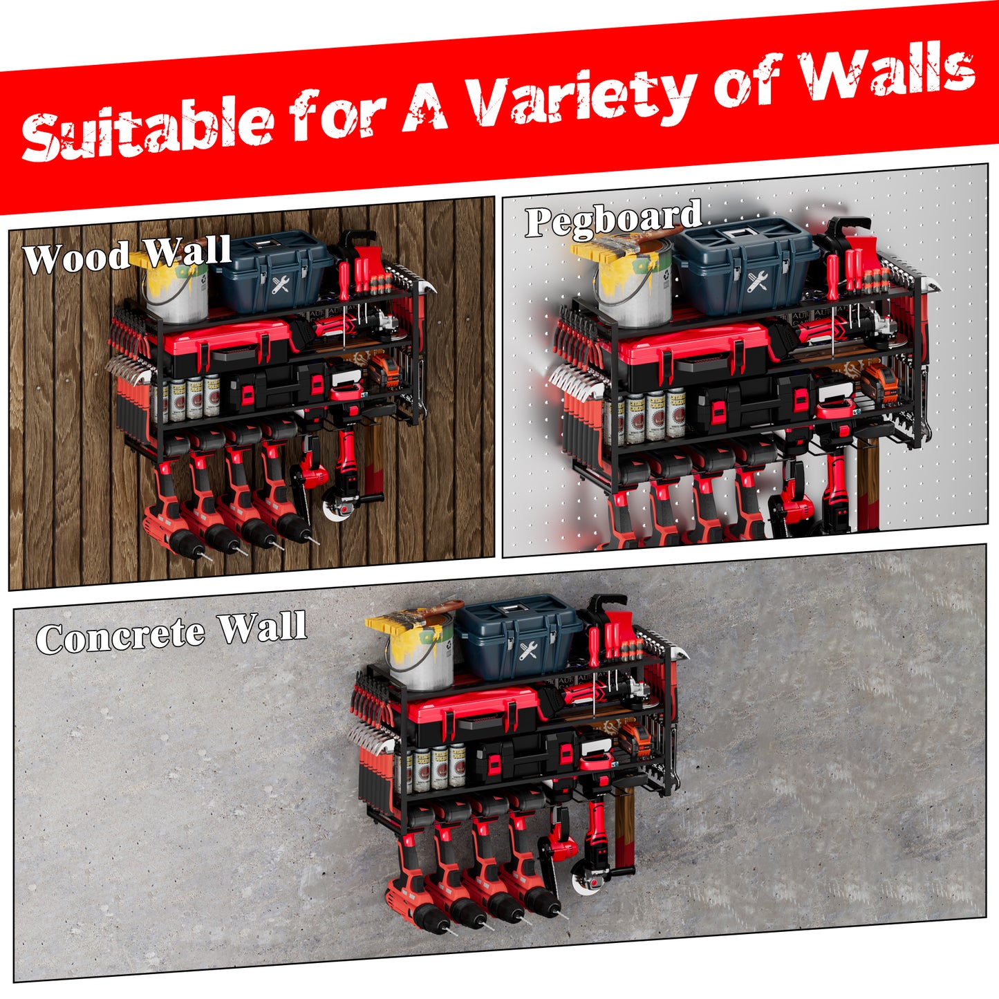 Industrial Wall Mounted Power Tool and Drill Storage Station