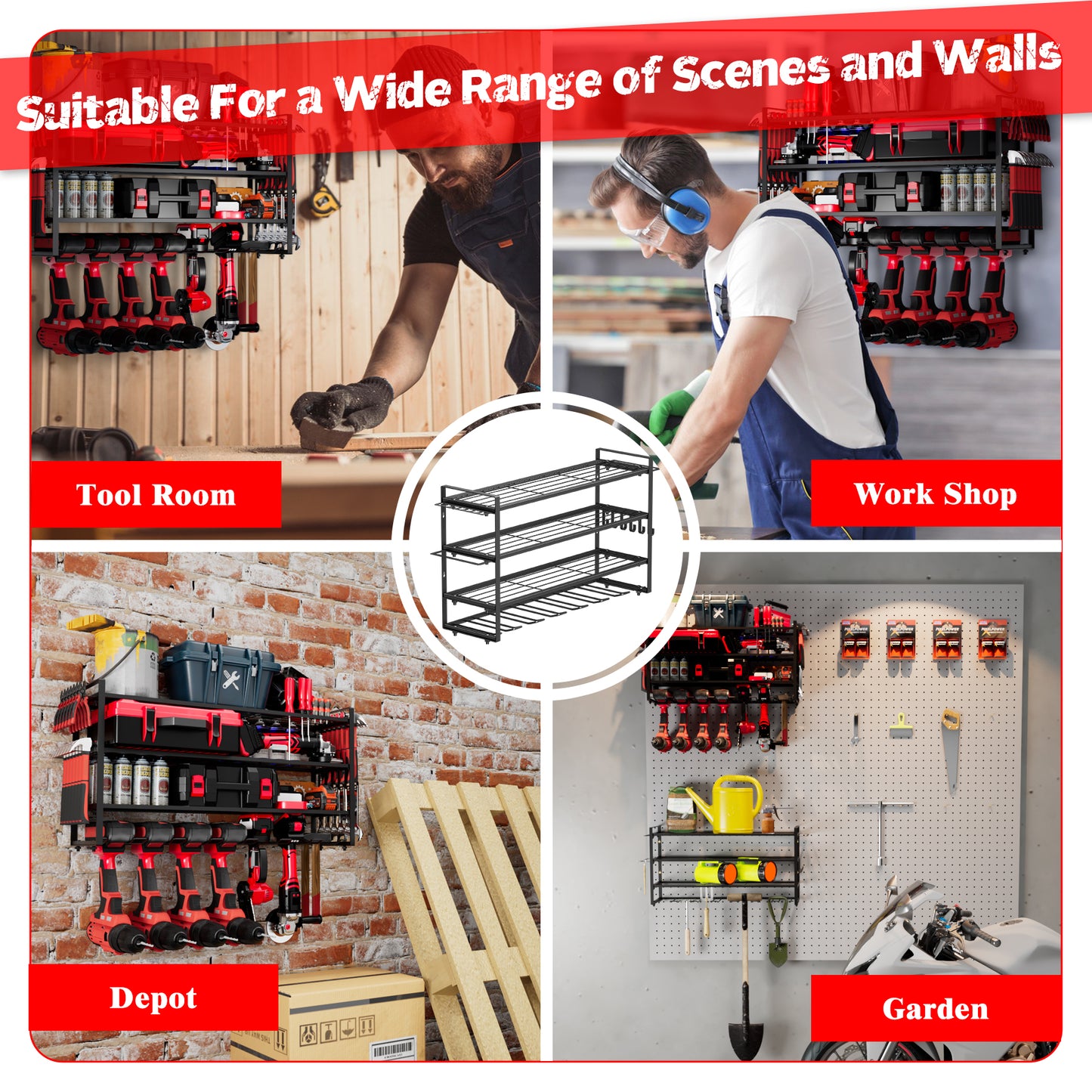 Industrial Wall Mounted Power Tool and Drill Storage Station