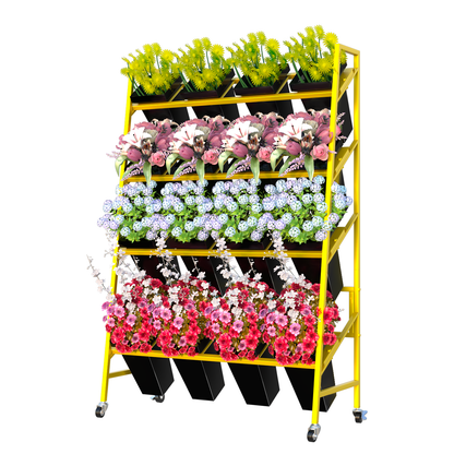 Heavy-Duty 4-Tier Metal Flower Display Stand with 16 Buckets