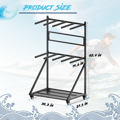 Heavy Duty Mobile SUP and Surfboard Rack 4 Capacity