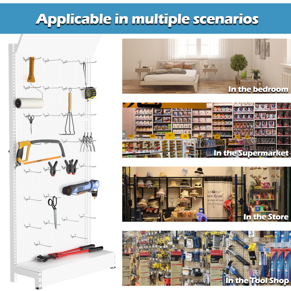 85" Commercial Metal Pegboard Display Stand with 30 Hooks