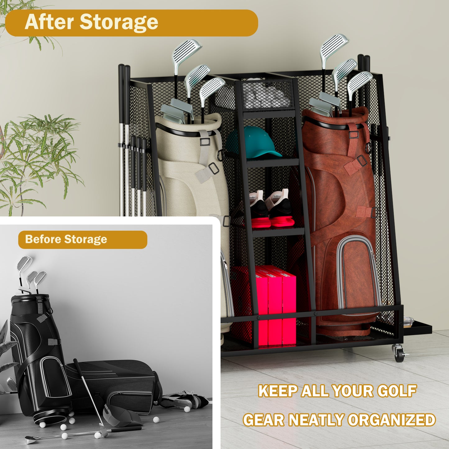 Premium Industrial Mesh Golf Bag Rack and Storage Center