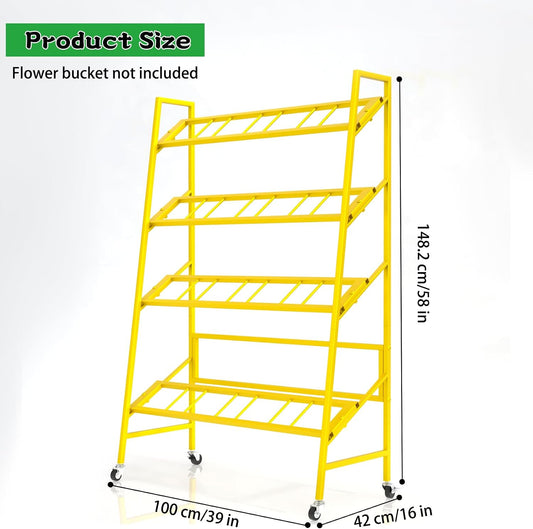Heavy-Duty 4-Tier Metal Flower Display Stand with 16 Buckets
