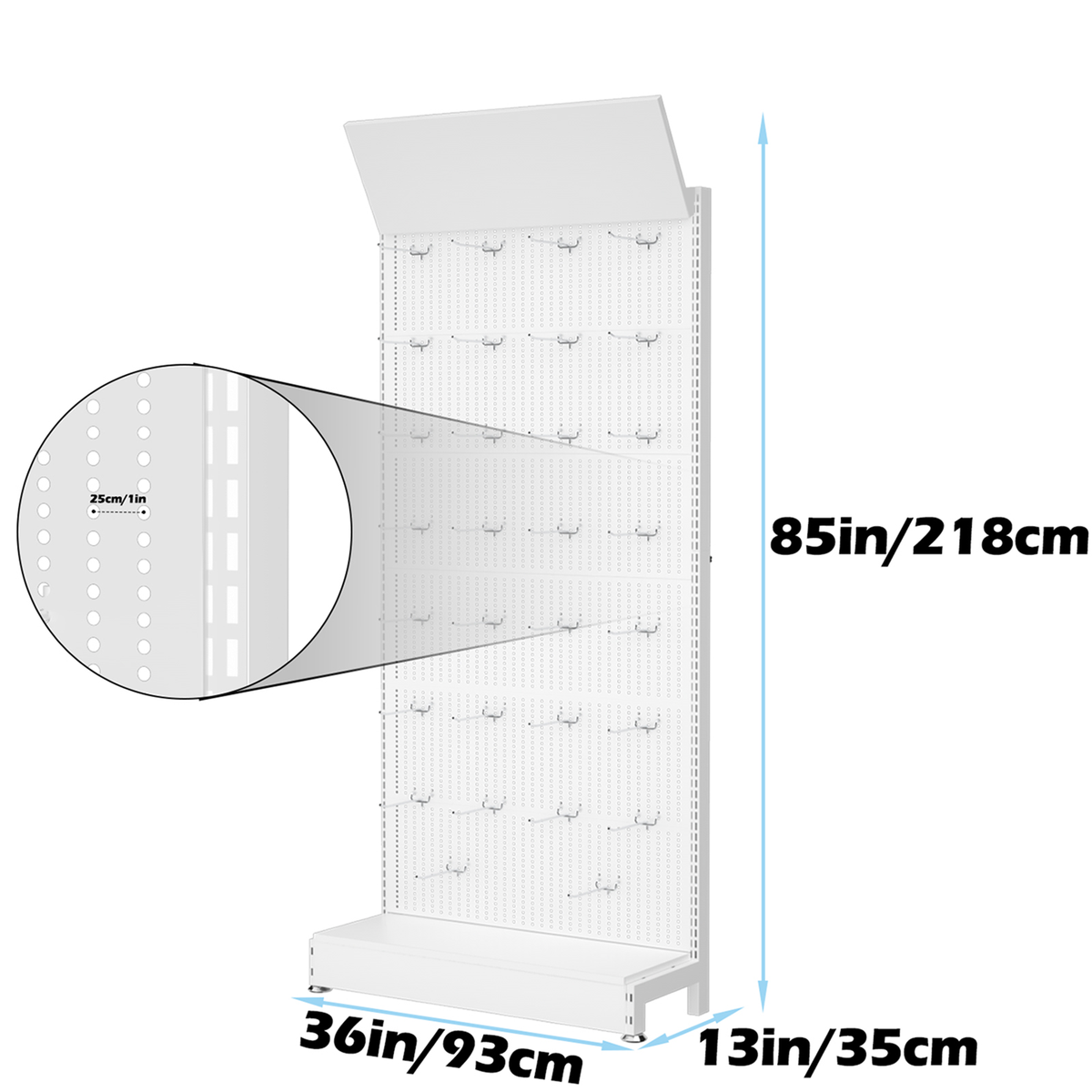 85" Commercial Metal Pegboard Display Stand with 30 Hooks