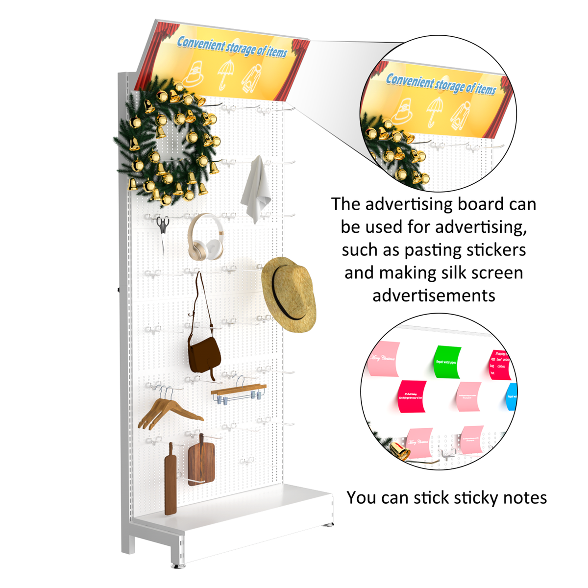 85" Commercial Metal Pegboard Display Stand with 30 Hooks