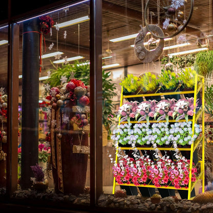 Heavy-Duty 4-Tier Metal Flower Display Stand with 16 Buckets